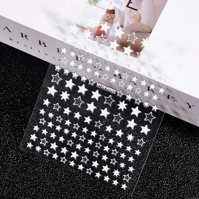 3D Gold Sun/Moon/Star Bronzing Nail Art Stickers – Gold & Silver Self-Adhesive Decals