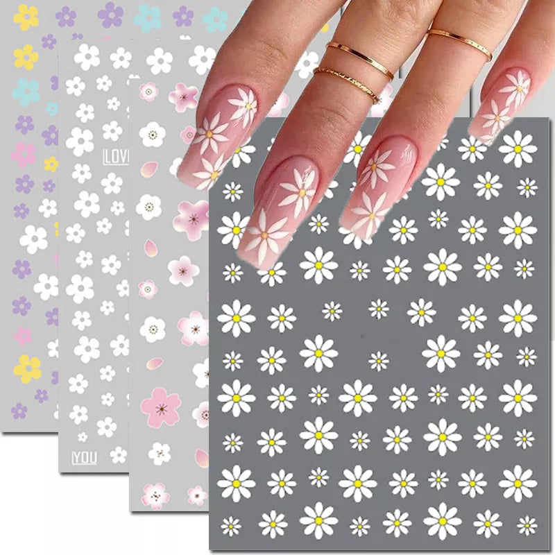 3d Nail Art Decals Summer Daisy Fruits White Florals Petals Flowers Adhesive Sliders Nail Stickers