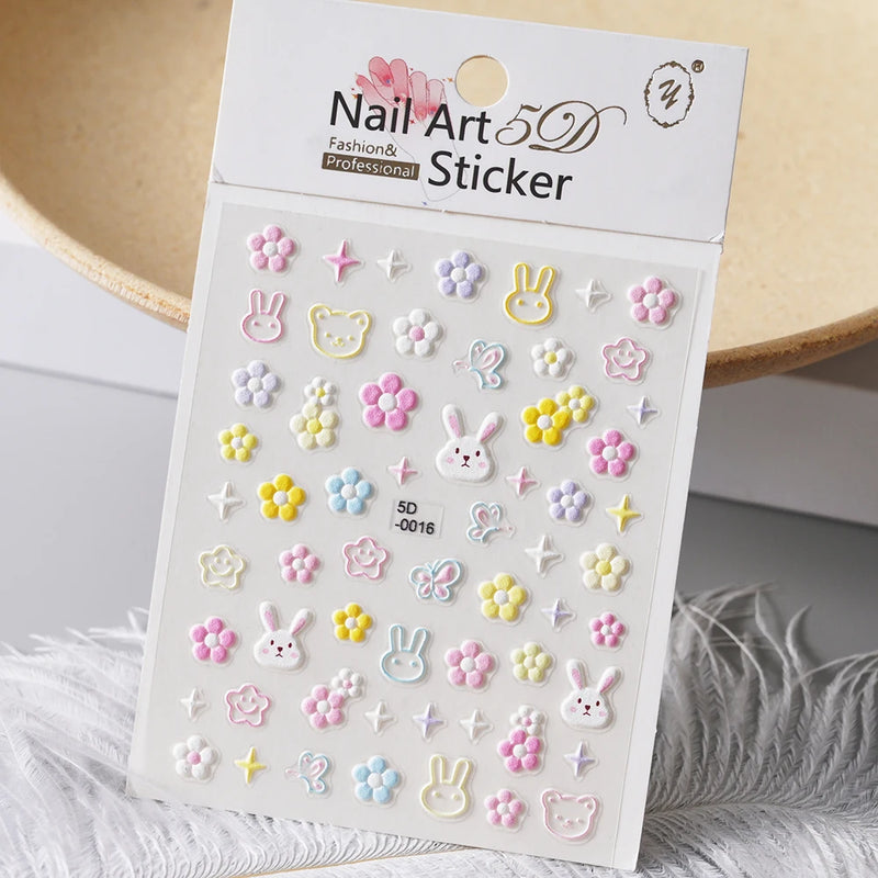 PC 3D Macaron Flower/Fruit Nail Charms Sticker - Embossed Designs Slider Decals