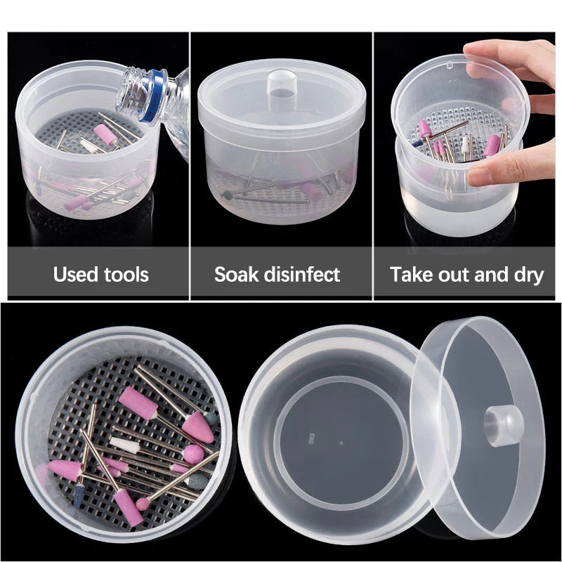 Nail Drill Bits Disinfection Box – Double Layer Filtration Storage Case for Manicure Tools