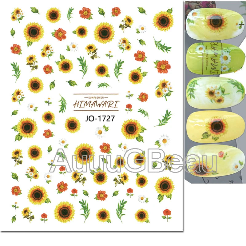 3d Nail Art Decals Summer Daisy Fruits White Florals Petals Flowers Adhesive Sliders Nail Stickers