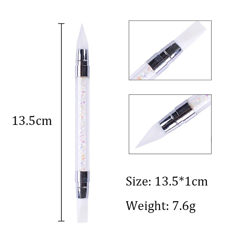 Dual-Ended Nail Dotting Pen – Crystal Handle Wax Picker & Gel UV Brush for Nail Art