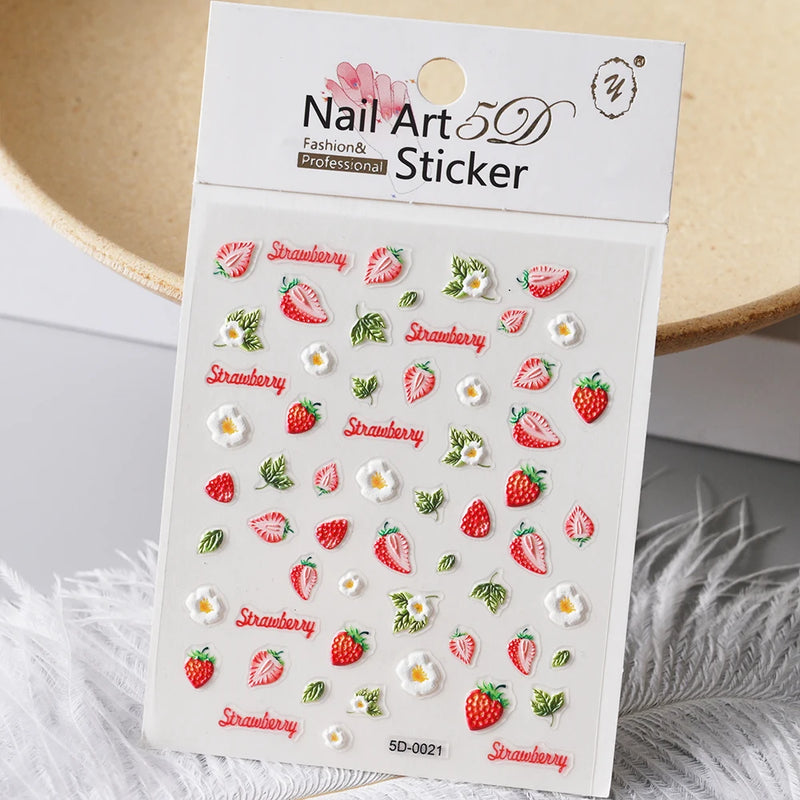 PC 3D Macaron Flower/Fruit Nail Charms Sticker - Embossed Designs Slider Decals