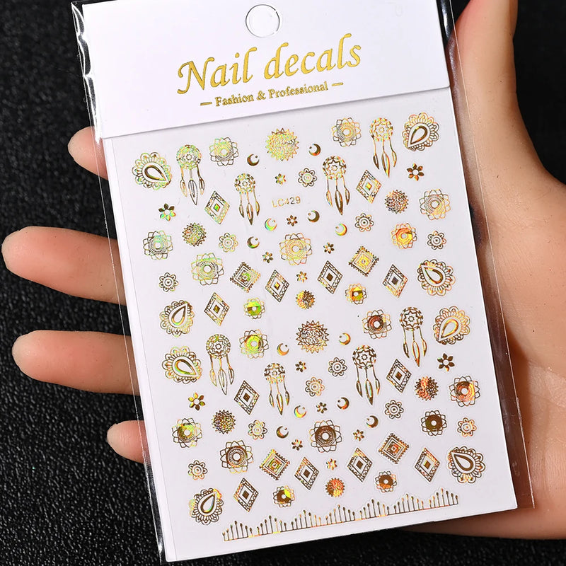 3D Gold Sun/Moon/Star Bronzing Nail Art Stickers – Gold & Silver Self-Adhesive Decals