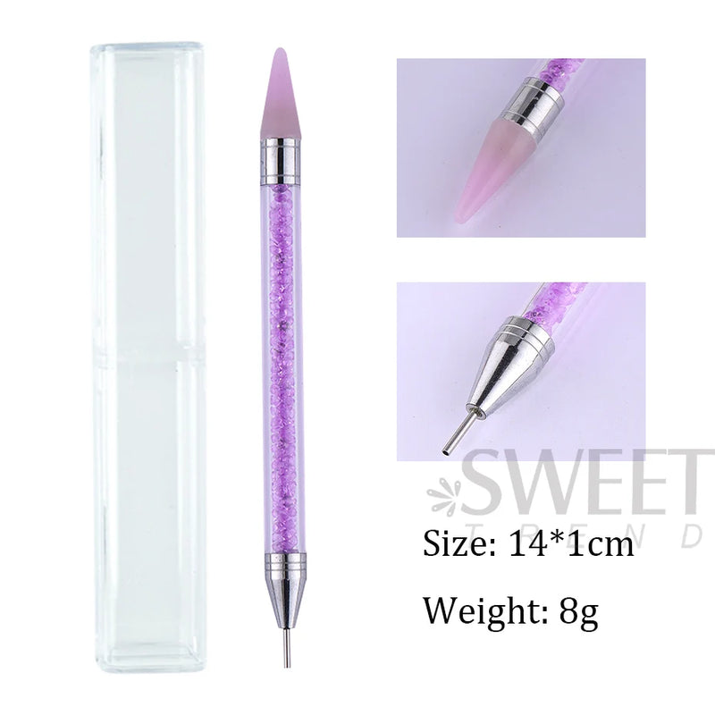 Dual-Ended Nail Dotting Pen – Crystal Handle Wax Picker & Gel UV Brush for Nail Art