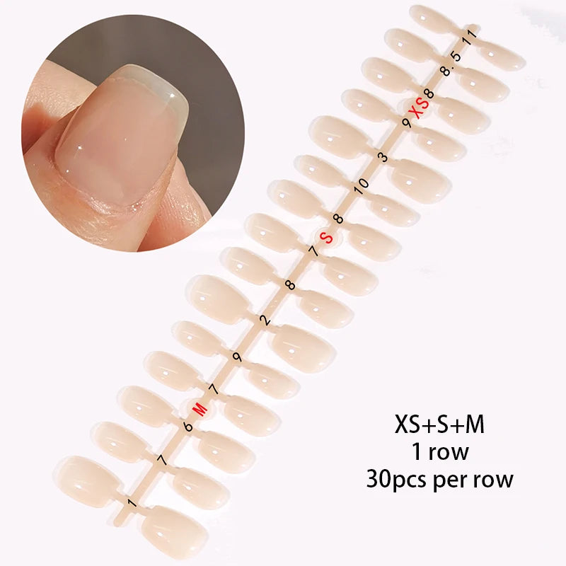 30Pcs French Gradient Short Coffin Nails – Nude Colour Full Cover Press-On Fake Nails