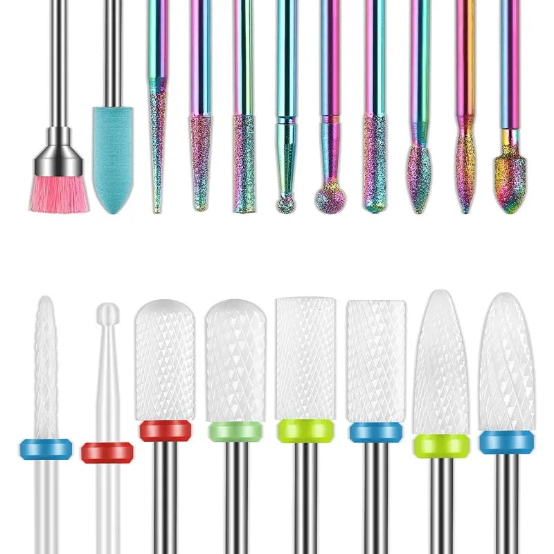 13PC Ceramic Nail Drill Bit Set – Gel Polish Remover & Cuticle Cleaner Tools