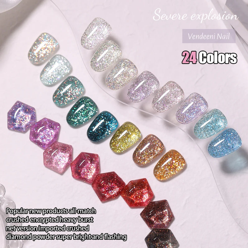 VENDEENI 24 ColoUrs High Density Glitter Nail Gel Polish – Sparkling UV Soak Off Nail Gel