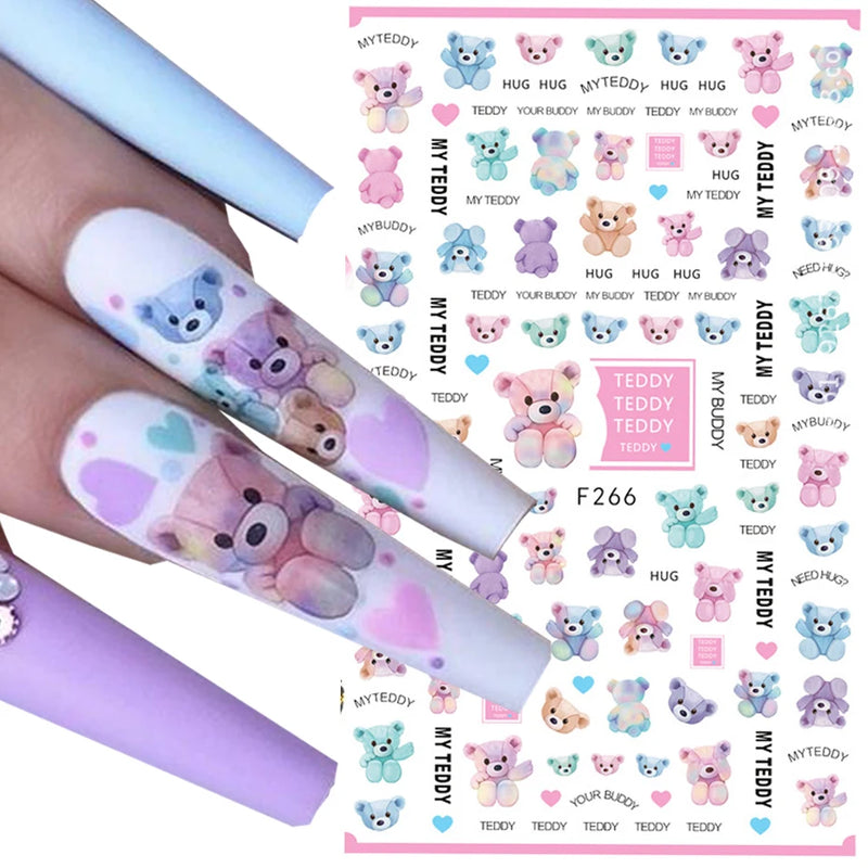 Cute 3D Cartoon Animal Nail Stickers – Dog, Cat & Bunny & More Self-Adhesive Manicure Decals