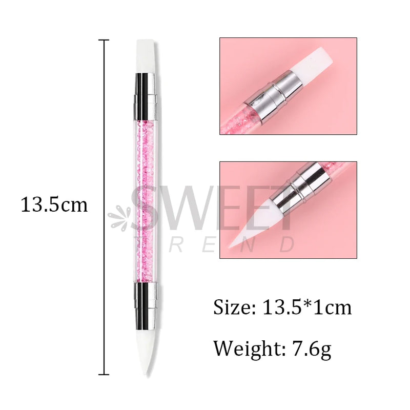 Dual-Ended Nail Dotting Pen – Crystal Handle Wax Picker & Gel UV Brush for Nail Art