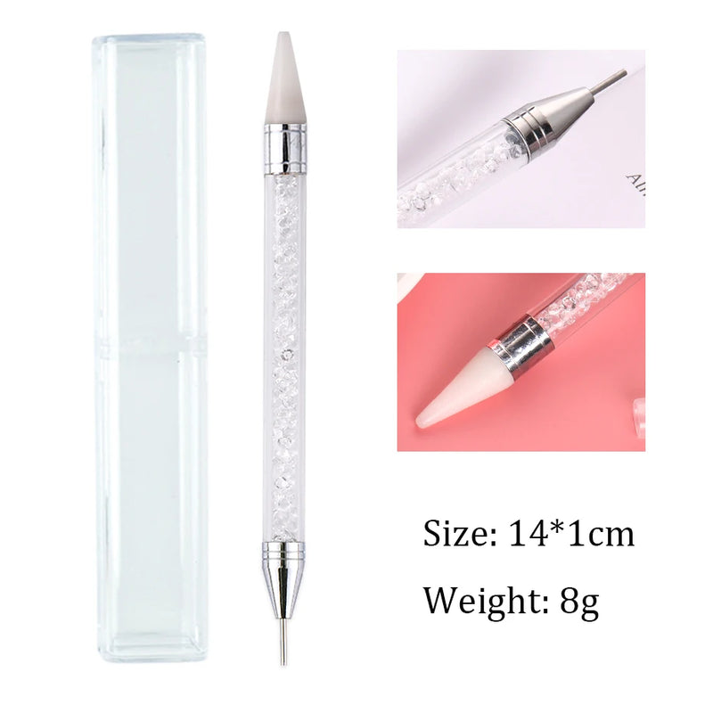 Dual-Ended Nail Dotting Pen – Crystal Handle Wax Picker & Gel UV Brush for Nail Art