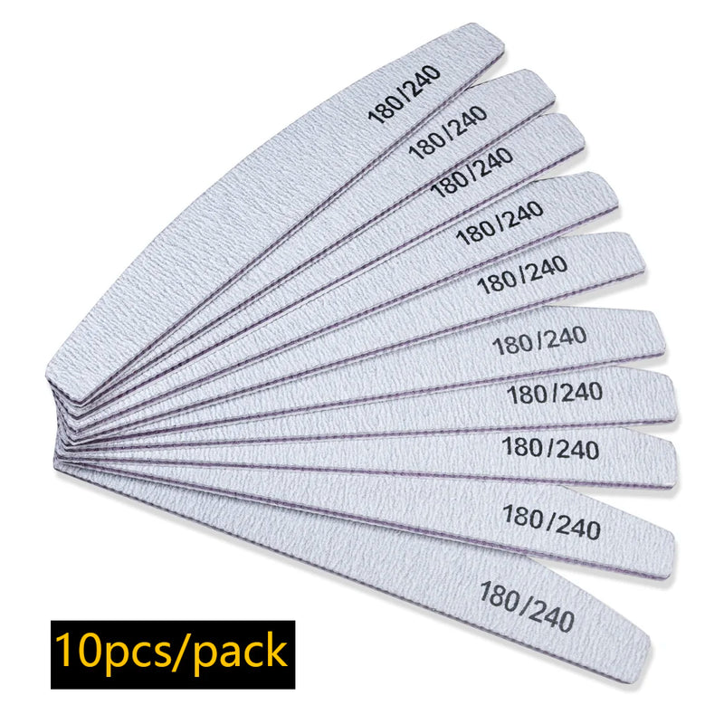 Professional 100/180 Grit Half-Moon Nail File Buffer – Double-Sided Sandpaper for Gel & Acrylic Nails