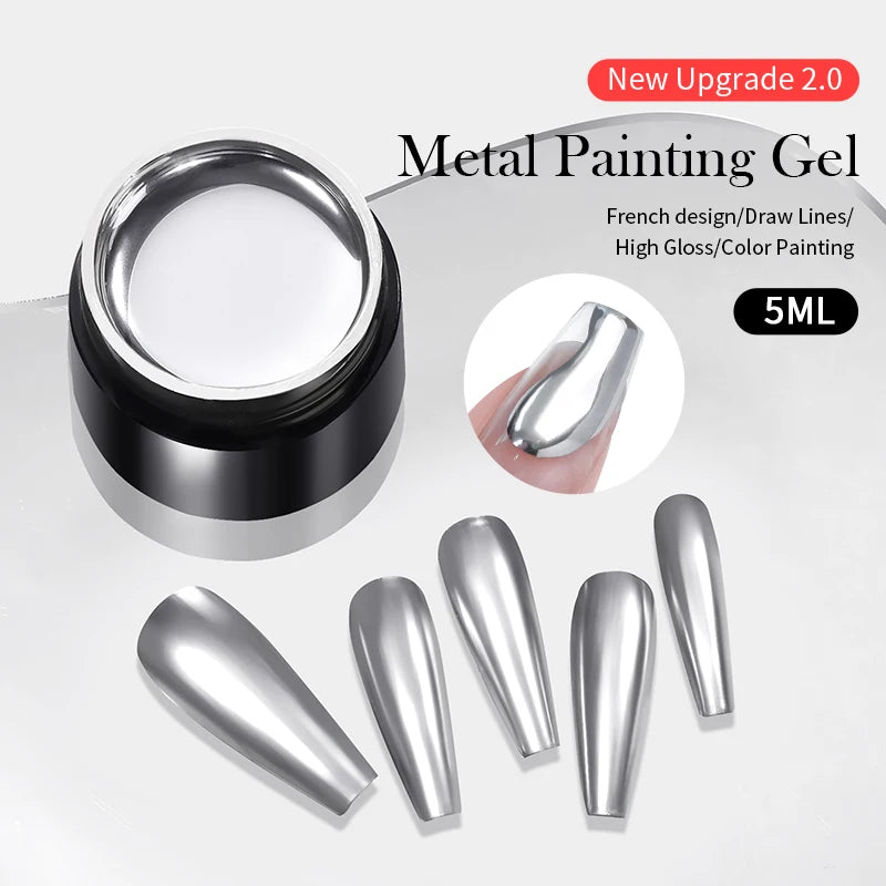 Sliver Metal Effect Line Flower Drawing Gel Soak Off Transparent Colors Painting Gel Polish UV Nail