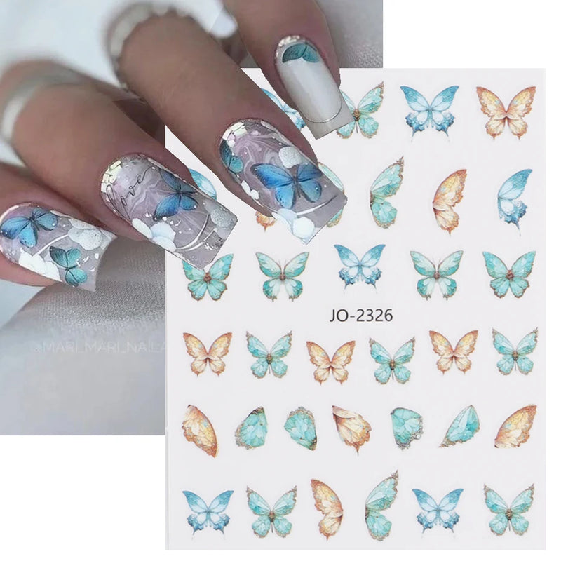 Metallic Black Butterfly 3D Nail Stickers – Dark Style Charms, Lace, Moon & Star Foil Decals