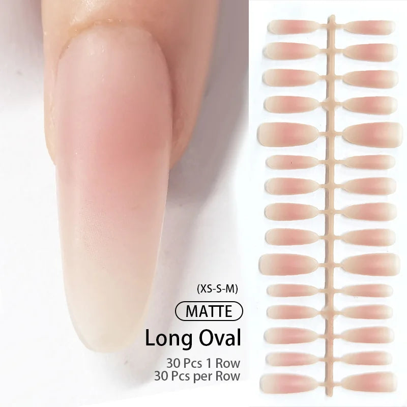 30Pcs French Gradient Short Coffin Nails – Nude Colour Full Cover Press-On Fake Nails