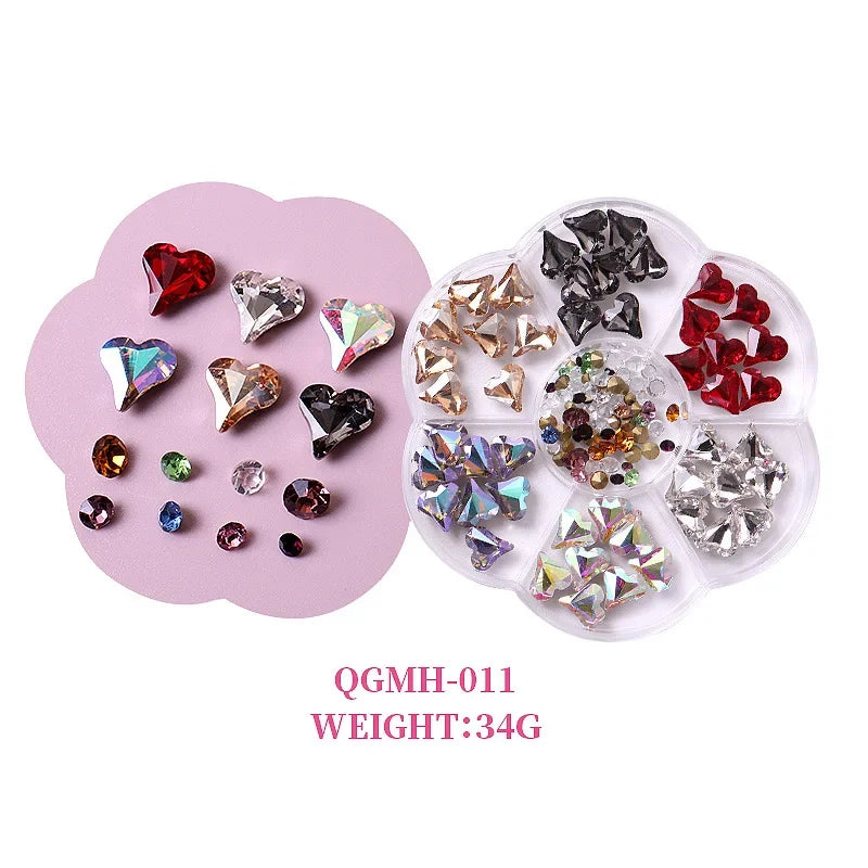 Mixed Acrylic 3D Nail Art Decorations - Flower Charms, Gold Beads, Caviar Pearls & Rhinestones