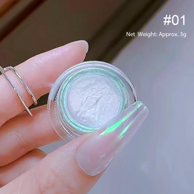 NICOLE DIARY Bright White Pearl Nail Powder – Moonlight Mirror Aurora Effect