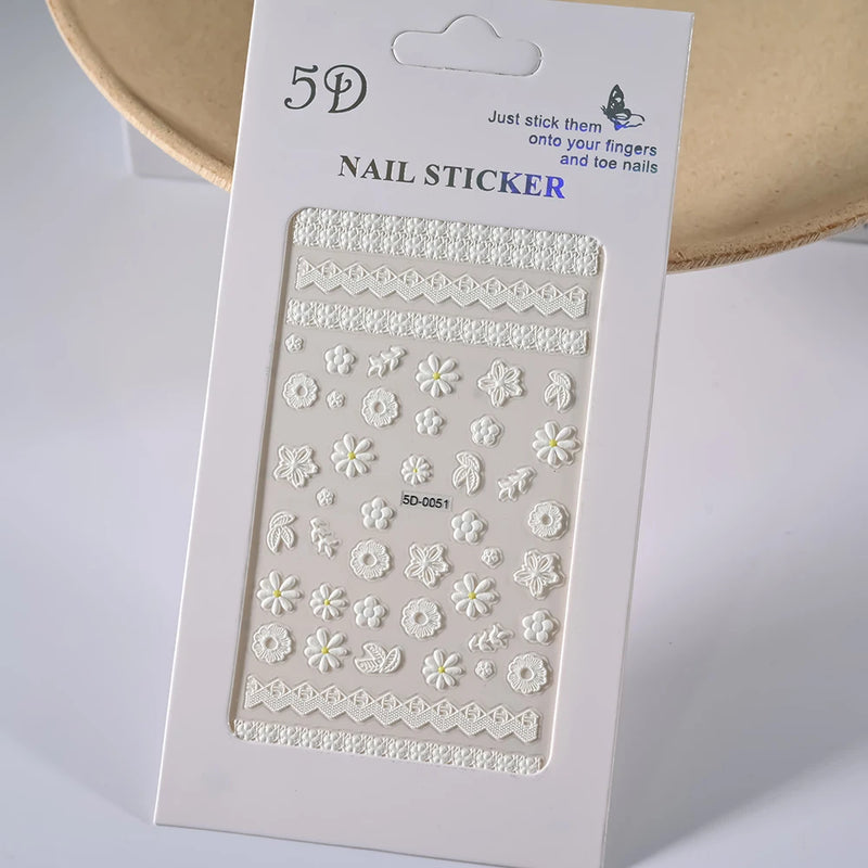 PC 3D Macaron Flower/Fruit Nail Charms Sticker - Embossed Designs Slider Decals