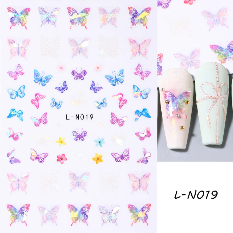 Aurora Laser Butterfly 3D Nail Stickers – Holographic Self-Adhesive Nail Decals