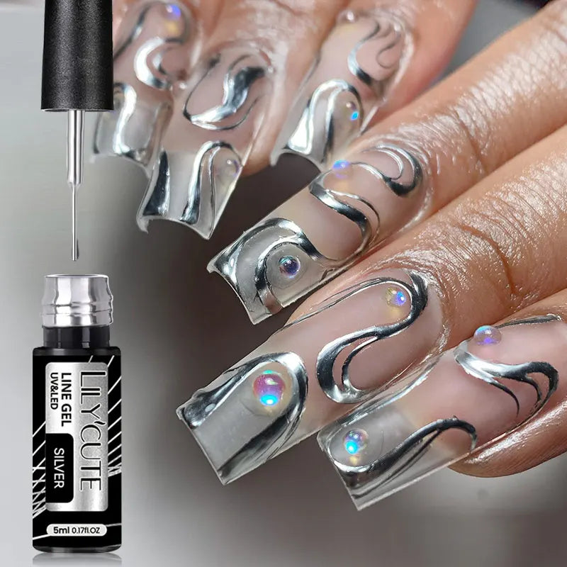 LILYCUTE 5ml Super Bright Metallic Painting Liner Gel – Silver & Holographic UV Gel & More Colours