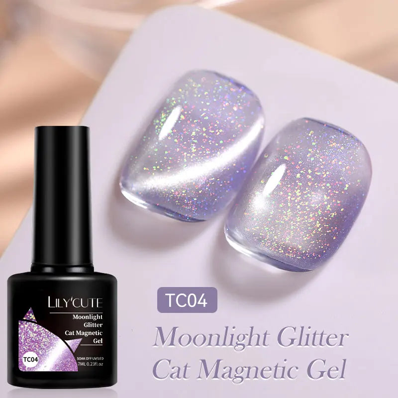 LILYCUTE 7ml Laser Cat Magnetic Gel Nail Polish – Blue Purple Gel Varnish for UV/LED Nail Art