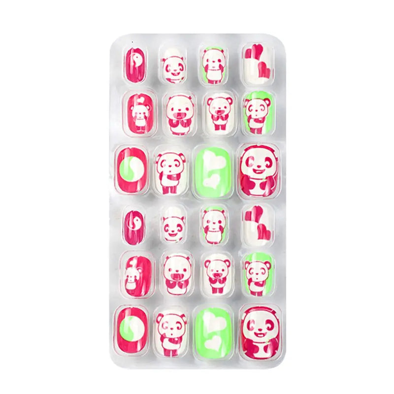 24Pcs Kids Press-On Nails – Cartoon Style, Full Cover Fake Nails, Stick-On Nail Decor for Girls