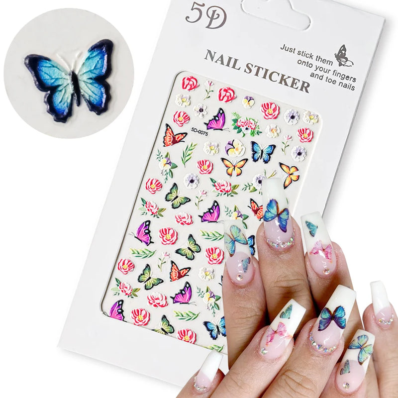 PC 3D Macaron Flower/Fruit Nail Charms Sticker - Embossed Designs Slider Decals