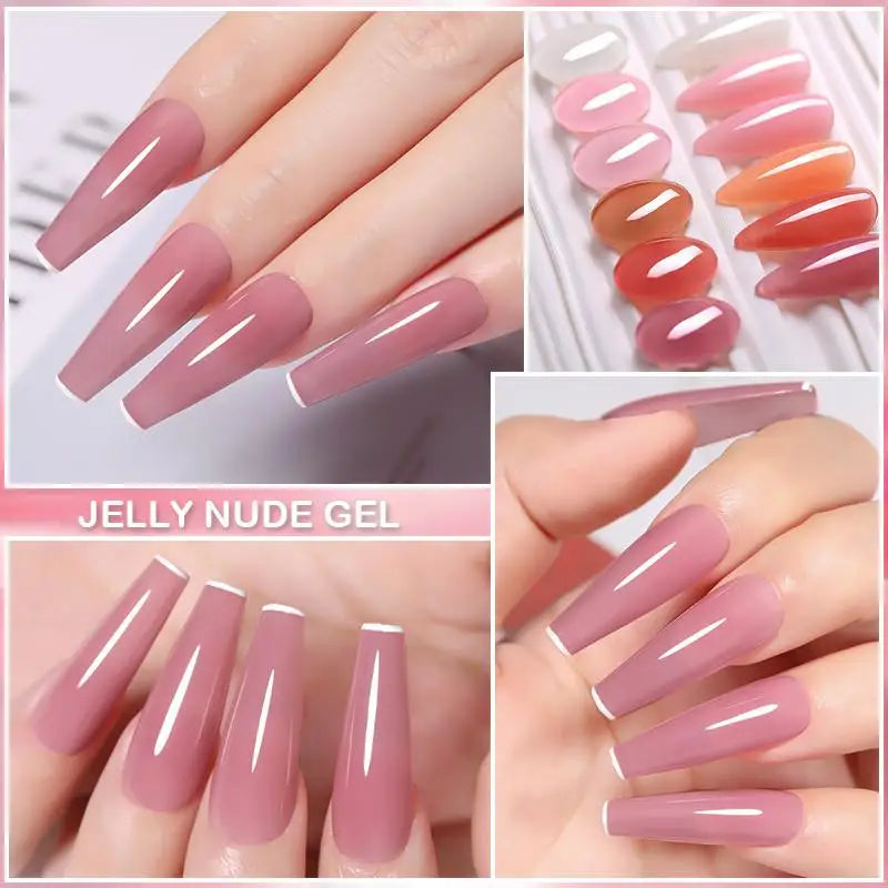 LILYCUTE 6PCS Translucent Jelly Gel Nail Polish Set – Nude Pink Semi-Permanent Soak-Off UV Gel