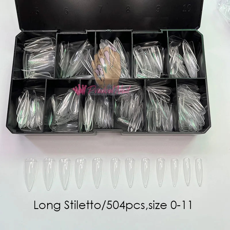 Gel X Nails Extension System - Full Cover Sculpted Clear Medium Coffin Nail Tips for Press-On Nails