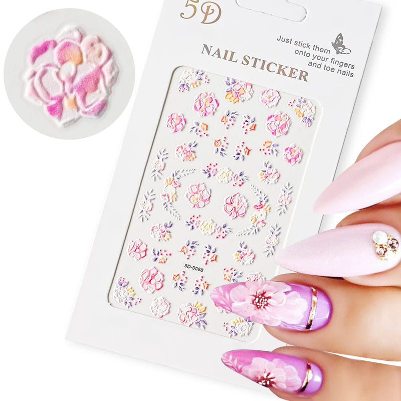 PC 3D Macaron Flower/Fruit Nail Charms Sticker - Embossed Designs Slider Decals