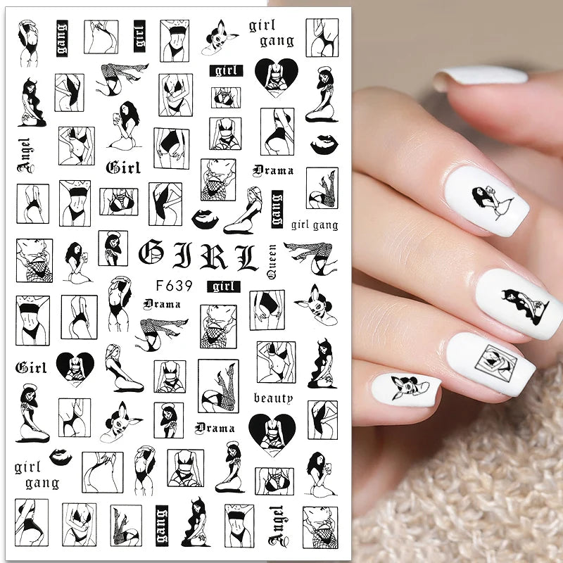 3D Fashion Poster Portrait Flower Nail Art Stickers – DIY Nail Decals