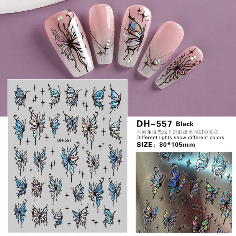 Aurora Laser Butterfly 3D Nail Stickers – Holographic Self-Adhesive Nail Decals