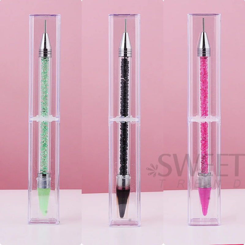 Dual-Ended Nail Dotting Pen – Crystal Handle Wax Picker & Gel UV Brush for Nail Art