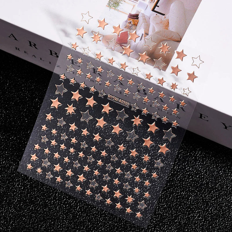 3D Gold Sun/Moon/Star Bronzing Nail Art Stickers – Gold & Silver Self-Adhesive Decals