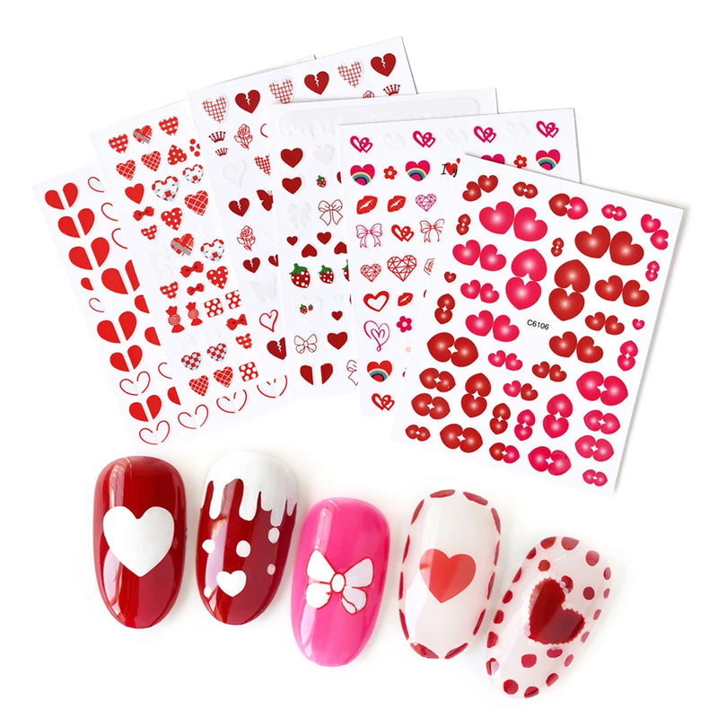 Valentine’s Day Nail Stickers – Red Lips & Love Heart Self-Adhesive Nail Decals (4/6/8/12 Pcs)