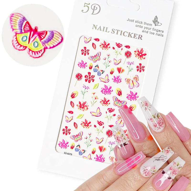 PC 3D Macaron Flower/Fruit Nail Charms Sticker - Embossed Designs Slider Decals