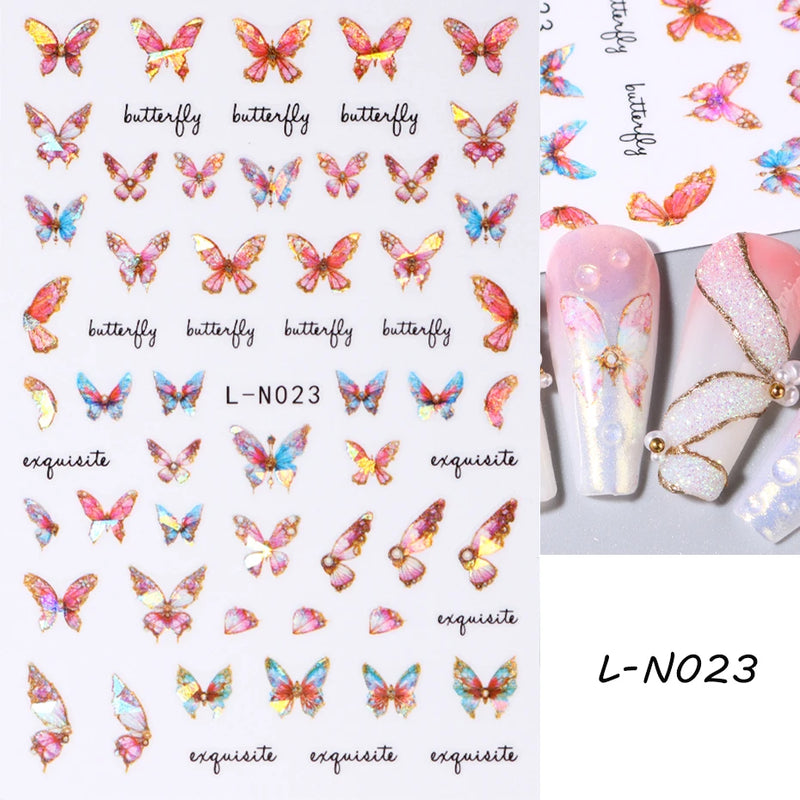 Aurora Laser Butterfly 3D Nail Stickers – Holographic Self-Adhesive Nail Decals