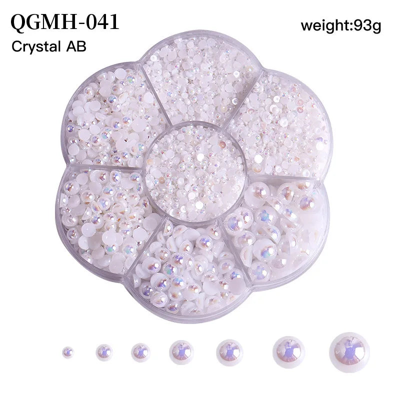 Mixed Acrylic 3D Nail Art Decorations - Flower Charms, Gold Beads, Caviar Pearls & Rhinestones