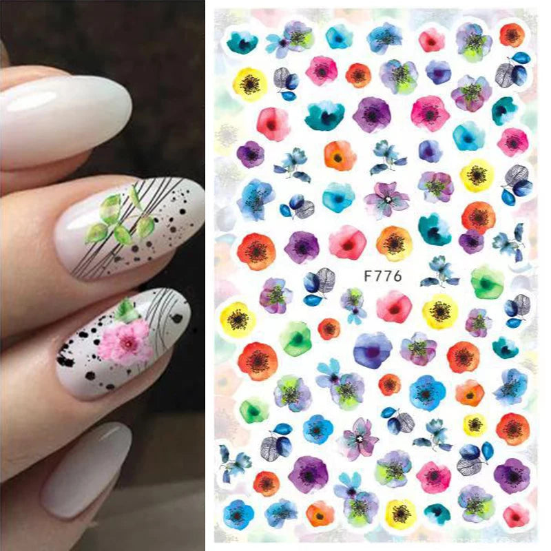 3D Fashion Poster Portrait Flower Nail Art Stickers – DIY Nail Decals