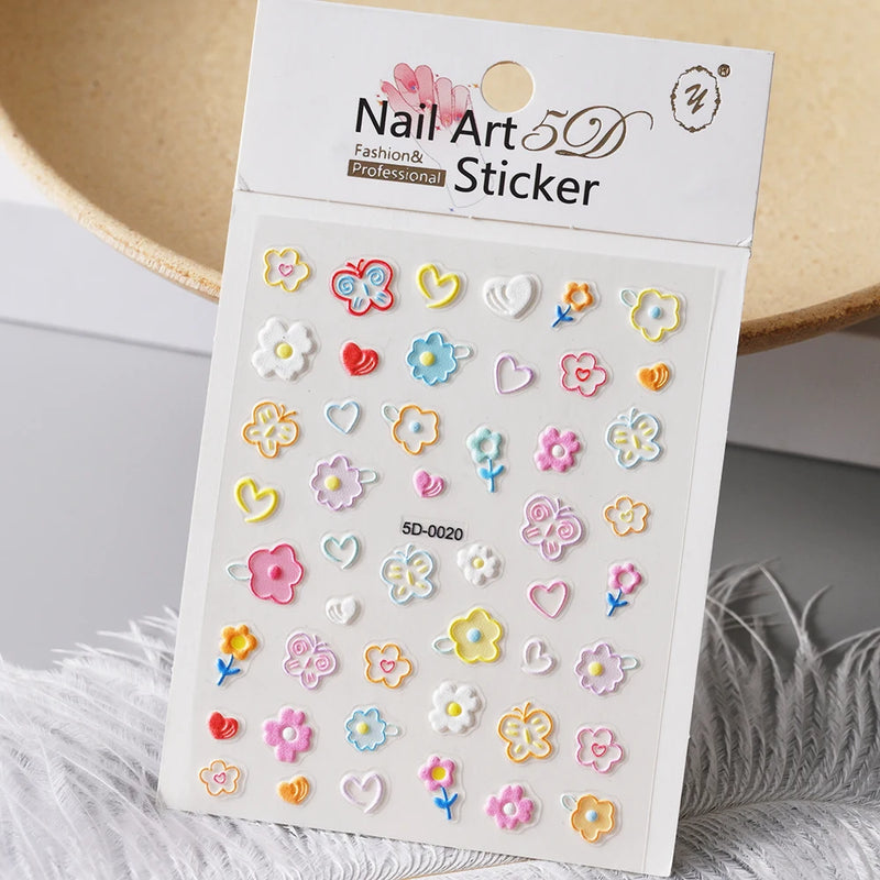 PC 3D Macaron Flower/Fruit Nail Charms Sticker - Embossed Designs Slider Decals