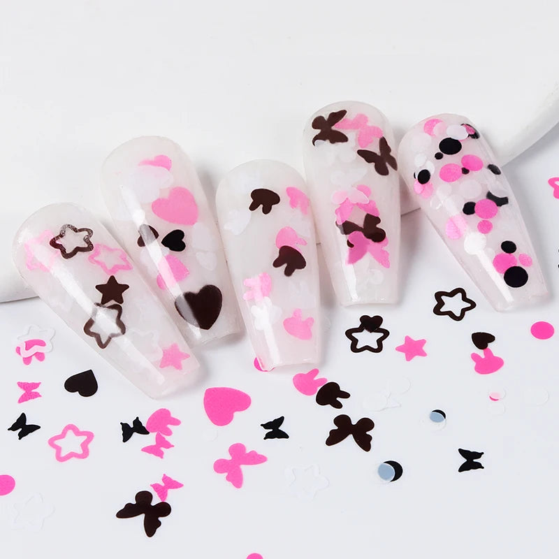 Kawaii Butterfly Sequins Nail Charms Rabbit Love Hearts Bubble Round Shape Paillettes Nails Decor