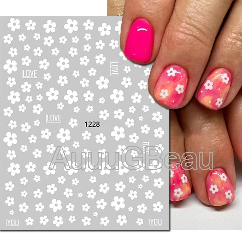 3d Nail Art Decals Summer Daisy Fruits White Florals Petals Flowers Adhesive Sliders Nail Stickers