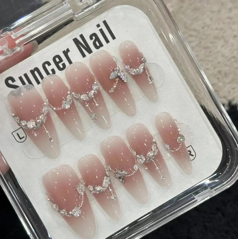 10Pcs Short Cat Eye Press-On Nails – Laser Butterfly Design, Full Cover Fake Nails for Manicure