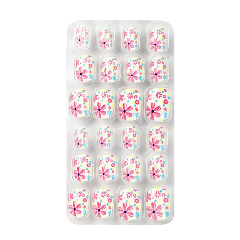 24Pcs Kids Press-On Nails – Cartoon Style, Full Cover Fake Nails, Stick-On Nail Decor for Girls