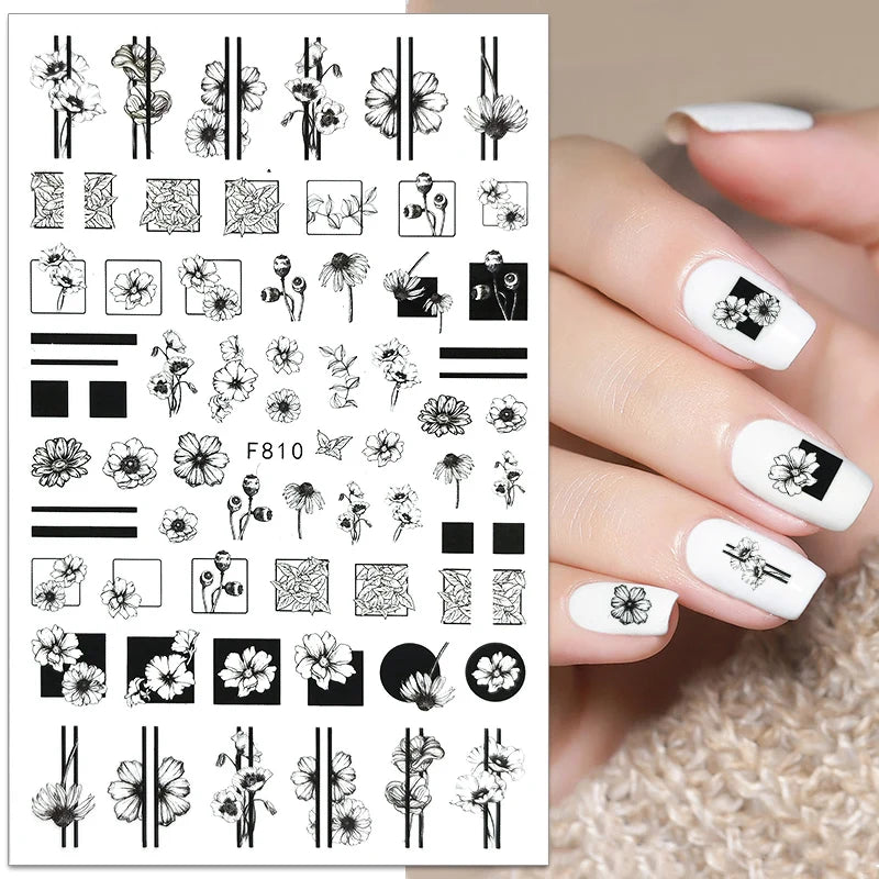 3D Fashion Poster Portrait Flower Nail Art Stickers – DIY Nail Decals