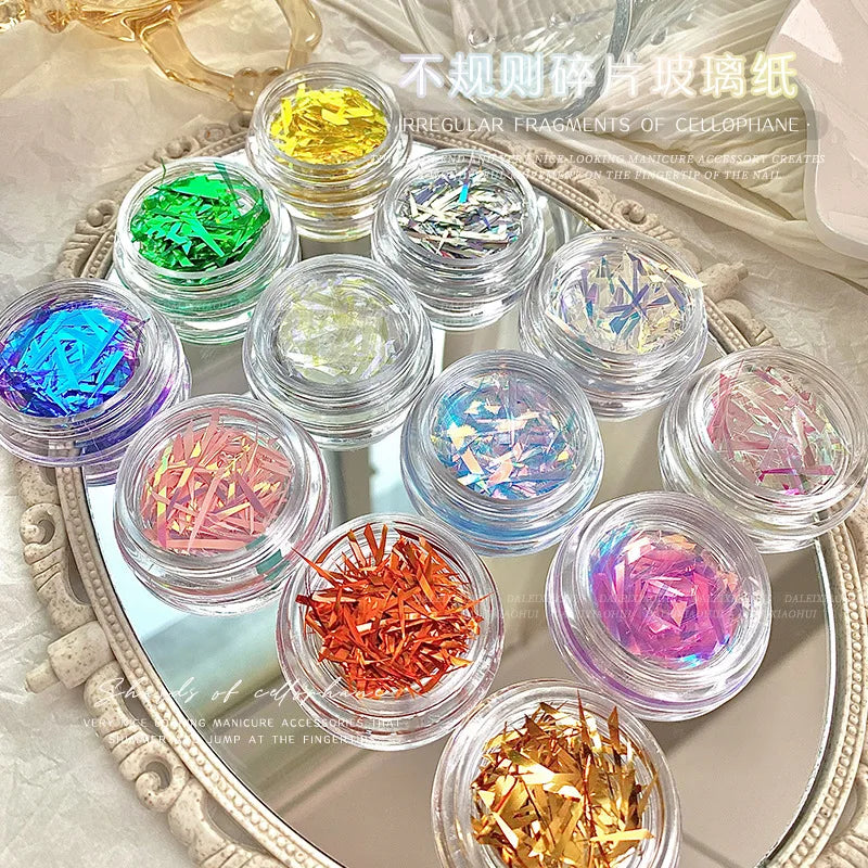 Holographic Broken Glass Nail Foil – Iridescent Aurora Flakes for DIY Nail Art & Manicure Decoration