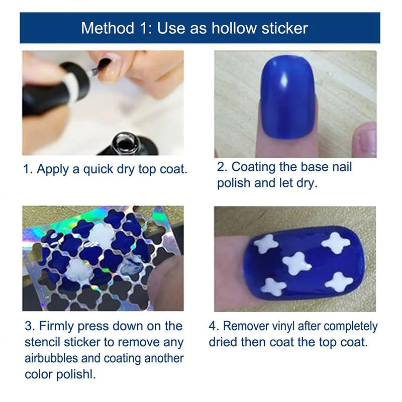 Laser Hollow Nail Vinyls Stencil Stickers Transfer Guide Template Heart Star Fish Nail Art Decals