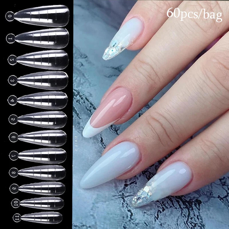 60Pcs Dual Nail Forms – Short Almond Acrylic Extension Tips for Quick DIY Nail Art