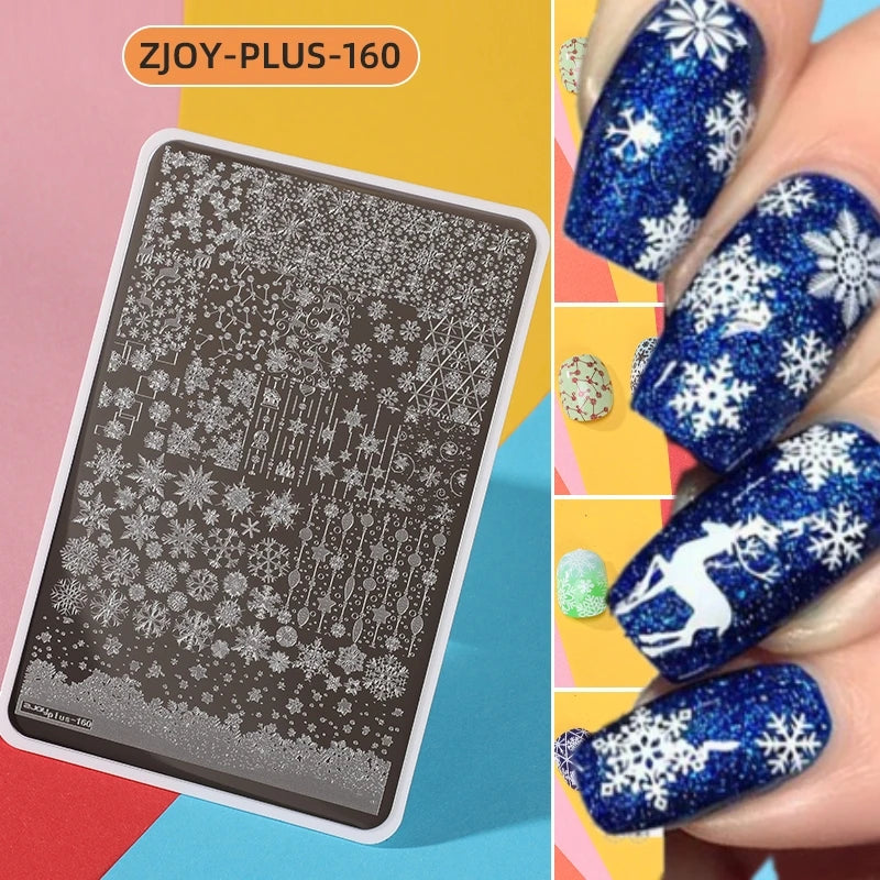 14.5x9.5cm French Snowflakes Nail Stamping Plate – Stainless Steel Nail Art Design Template Tool