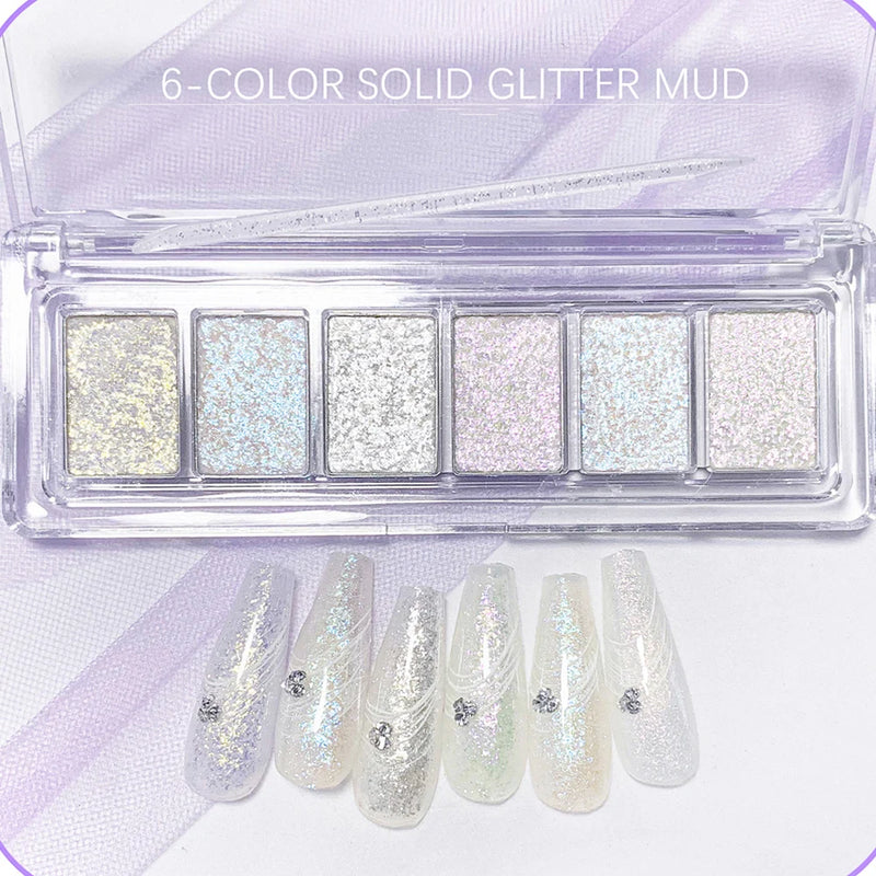 6-Piece Mirror Chrome Effect Nail Glitter – Holographic Metallic Dust for Stunning Nail Art